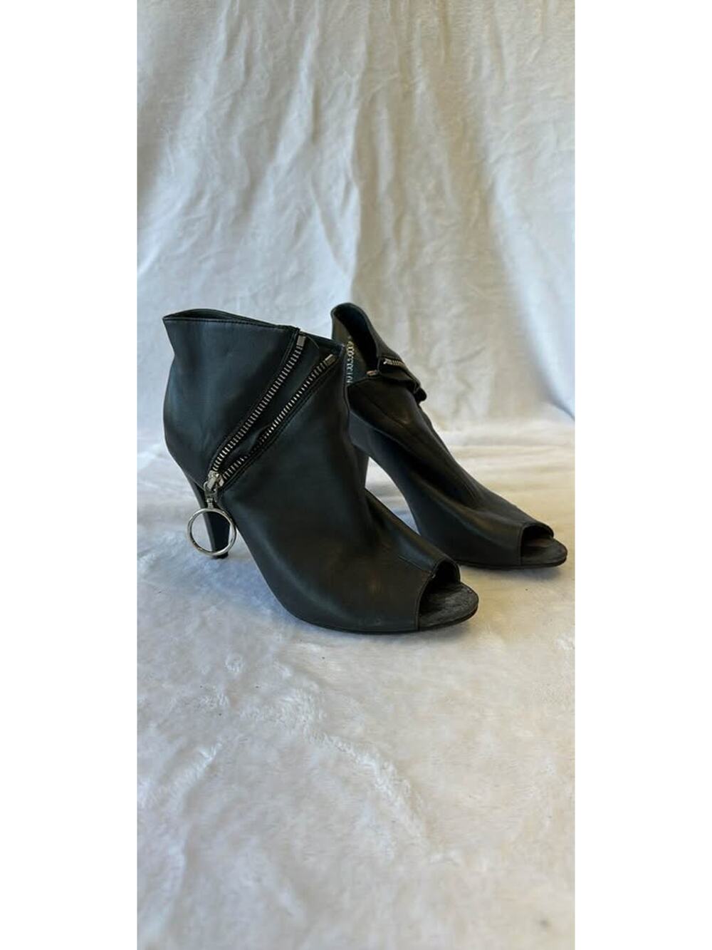 JOOA Black Peep Toe Ankle Boots with Zipper Detail Size 36